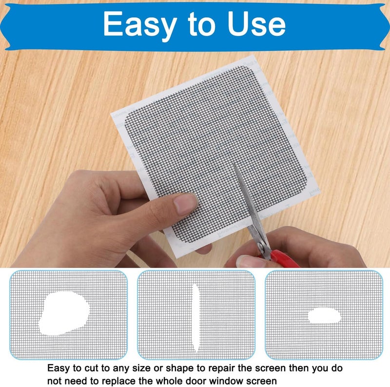 Vakerga 10 Sheets Window Screen Patches Repair Kit, Repair for Window and Door Tears Holes,Fiberglass Screen Tape Mesh Repair Suitable, 4"x 4"(10cm x 10cm) Gray - Image 3